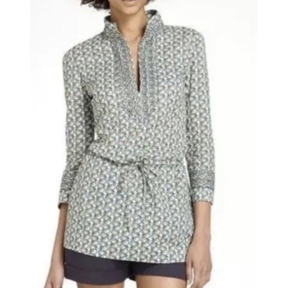 Tory Burch Cream & Gold Adelaide Elephant Pattern Tunic/Swim Cover Women Size 8 - Picture 1 of 10